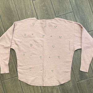 Pink Sweater with Pearl Embellishments